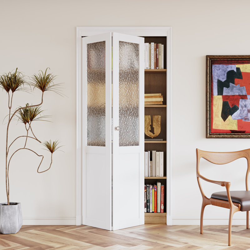 HOZONE Bifold Closet Doors Glass Solid Manufactured Wood Prefinished with Installation Hardware